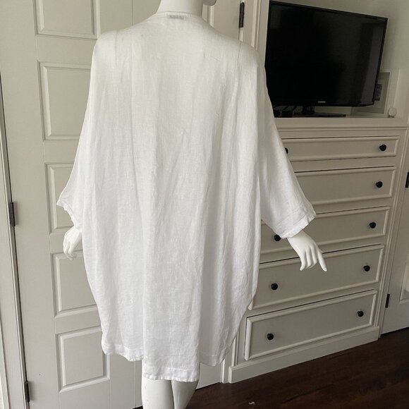 Devitalia Oversized Top OS Made In Italy White 100% Italian Linen High Low Tunic - Picture 2 of 9